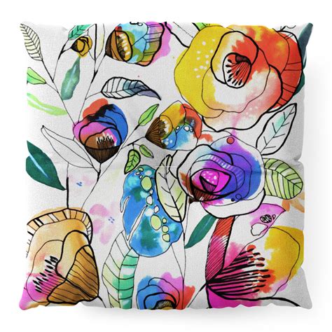 Coloured Flowers Floor Pillow Square Cayenablanca