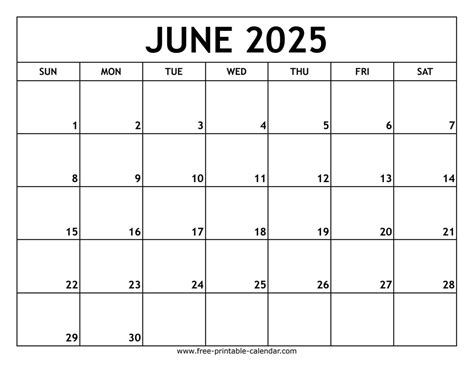 Free Online Printable Calendar June 2025