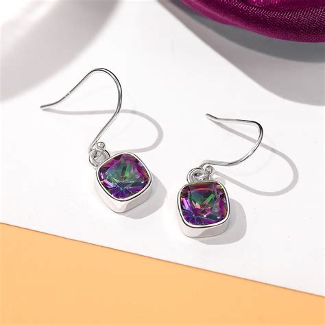 Silver Mystic Topaz Stone Studded Dangle Earrings