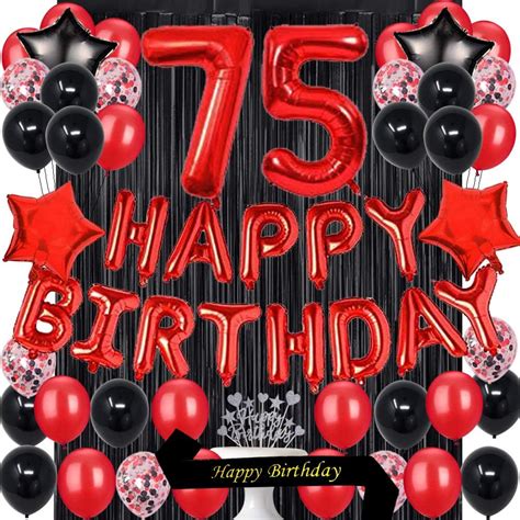 Buy Fancy 75TH Birthday Party Decorations Supplies Red Black Later ...