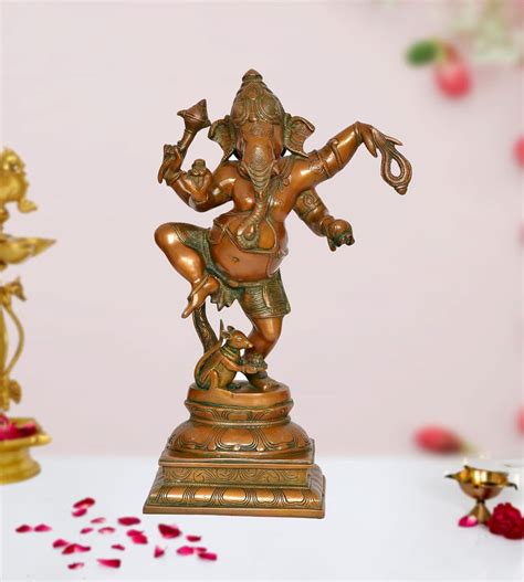 Brass Lord Dancing Ganesha Murti - Religious Statue for Home Temple (H ...