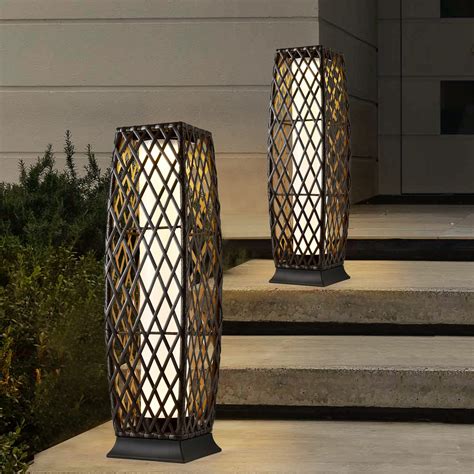 LEDIARY Solar Powered Outdoor Floor Lamp, 2 Piece Resin Wicker Outdoor ...