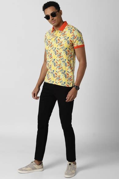 Buy Men Yellow Print Polo Neck Collar T-shirt Online - 684976 | Peter ...