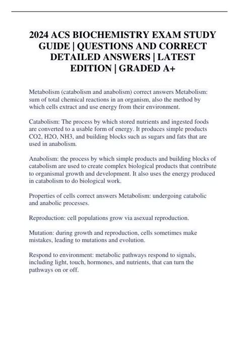 2024 ACS BIOCHEMISTRY EXAM STUDY GUIDE | QUESTIONS AND CORRECT DETAILED ...