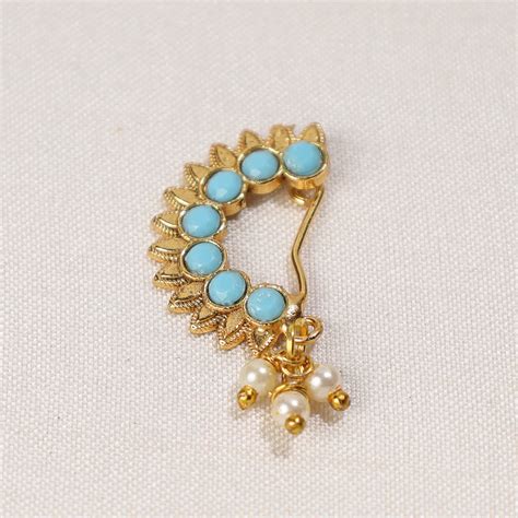 Brass Base Oxidised Antique Gold Finish Maharashtrian Nose Clip-on