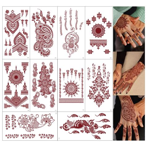 10 Sheets Brown Henna Tattoo Kit Lace Fake Tattoos Semi | Desertcart INDIA
