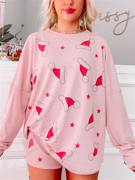 Santa Hat Christmas PJ Set | Cute pajama sets, Matching top and shorts ...