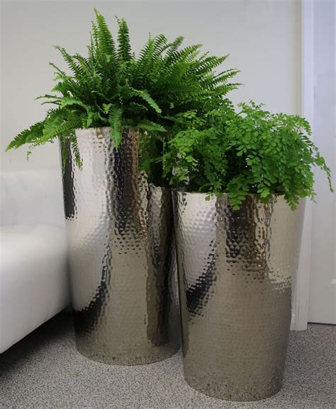 Hammered Stainless Steel Tapered Round Planters From potstore.co.uk ...