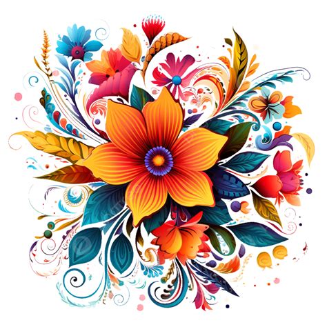 Very Colorful Floral Design On Transparent Background, Floral Design ...