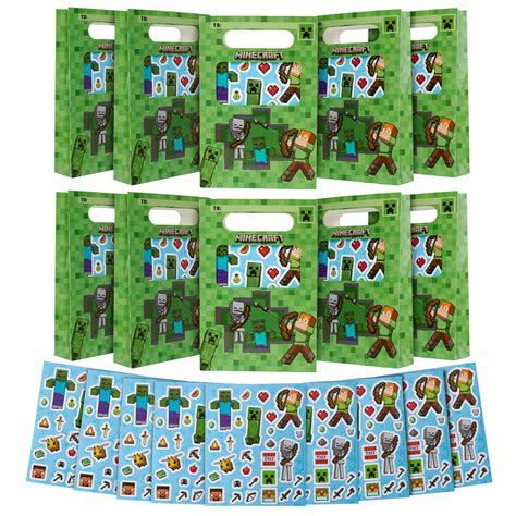 Amazon.com: Minecraft Party Favor Bags for Kids with Sticker Sheet, 10 ...