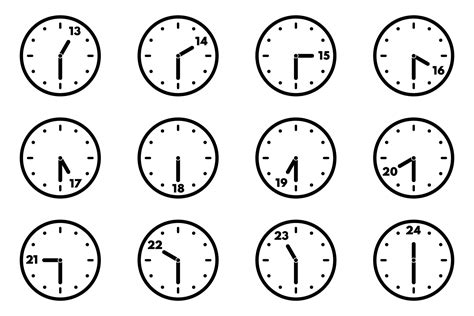 Set of analog clock icon for every hour and half. 24 hour clock. Half ...