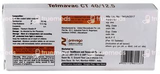 Telmavac Ct 40/12.5 Tablet 10: Uses, Side Effects, Price & Substitutes