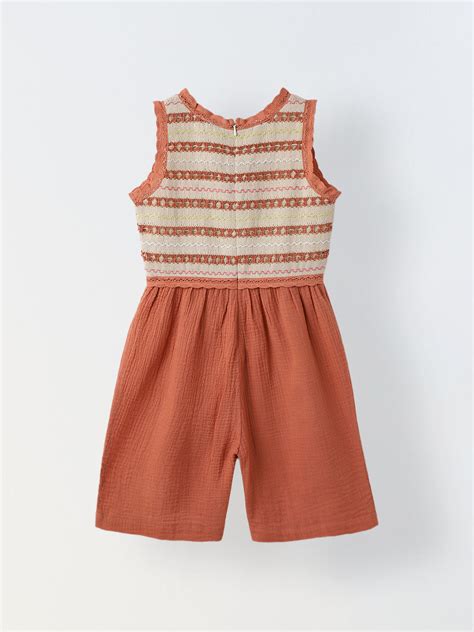 Girls Rust Cotton Embroidered Bodice Jumpsuit – Spunkies