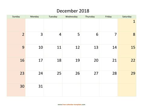 December 2018 Free Calendar Tempplate | Free-calendar-template.com