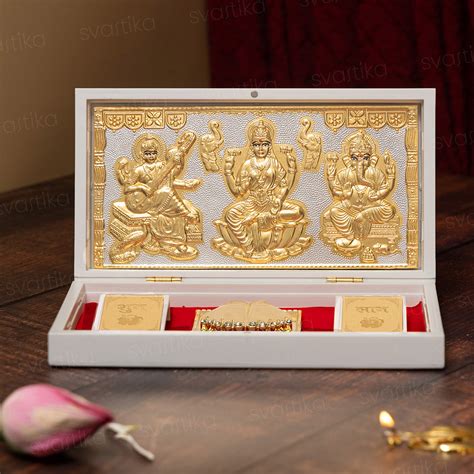 Svastika Ganesh Lakshmi Saraswati Pocket Temple - Gold Coated (Small)