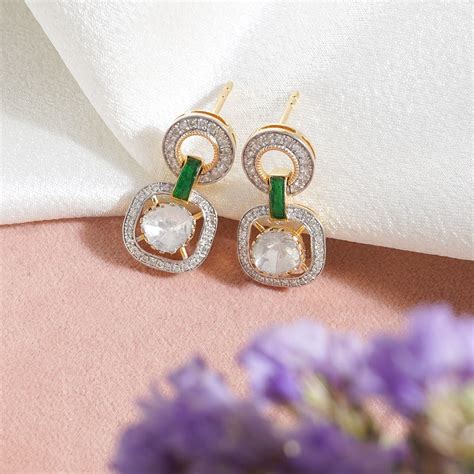 Zinnia Polki Diamond Earrings | 14k Gold Geometric Elegance – Polki ...