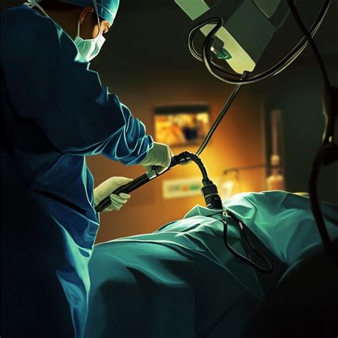 A detailed view of a colonoscopy procedure being performed in a medical ...