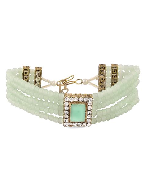Buy ZAVERI PEARLS Green Stone Multistrand Crystral Beaded Ethnic ...
