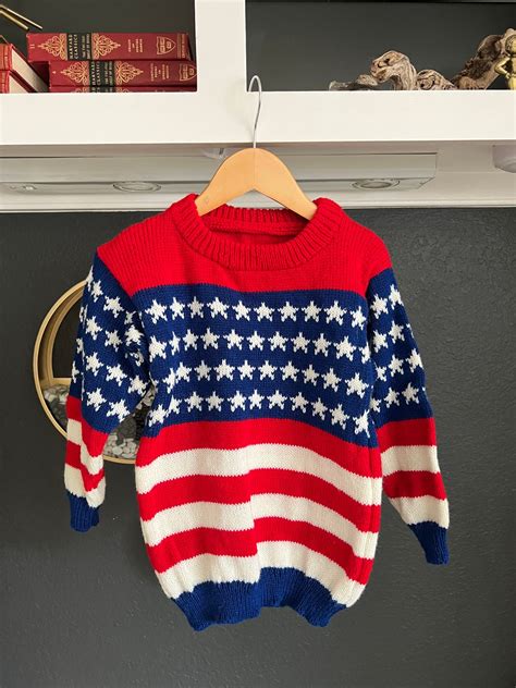 Vintage Kids Sweater, 90s American Flag Knit Sweater Size 6 to 8, Boys ...