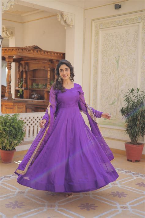 Kali Pattern Purple Color Gown With Embroidered Work Dupatta – subhvastra