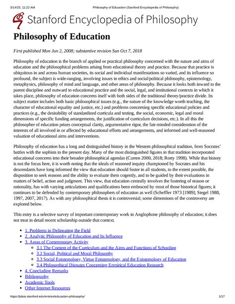 Philosophy of Education (Stanford Encyclopedia of Philosophy ...