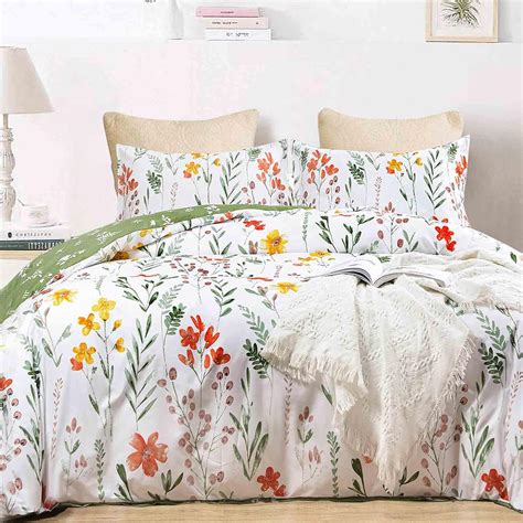 Amazon.com: Nanko Floral Duvet Cover Twin Size, 2 Pieces Green Leaves ...