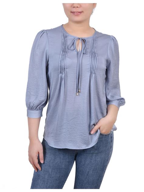 NY Collection Womens Petites Pleated Satin Blouse - Walmart.com