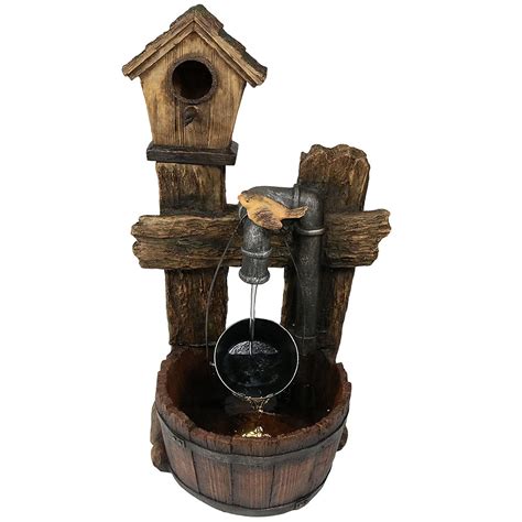 Buy Sunnydaze Bird House Leaking Pipe Water Fountain with LED Light ...