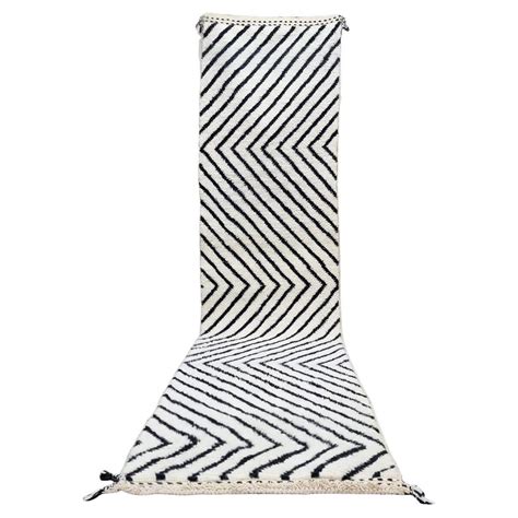 Moroccan Beniourain Black and White Striped Runner For Sale at 1stDibs