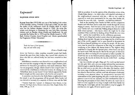 Lajwanti by Rajinder Singh Bedi - English 1 - Studocu