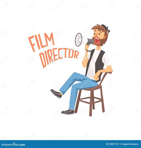 Film Director Sitting in His Chair Speaking into a Megaphone, Cartoon ...