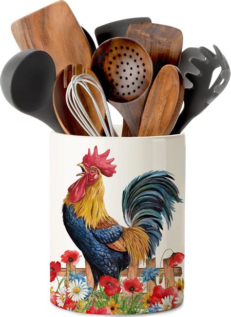 Amazon.com: pinata Rooster Kitchen Decor Ceramic Utensil Holder, Cute ...