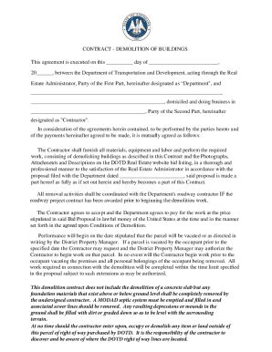 Fillable Online CONTRACT - DEMOLITION OF BUILDINGS This agreement is ...