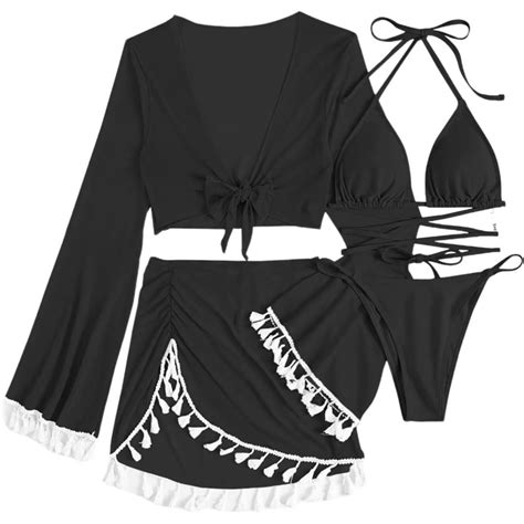 Bigersell Womens 4 Piece Swimsuits , String Thong Bikini Swimsuits with ...