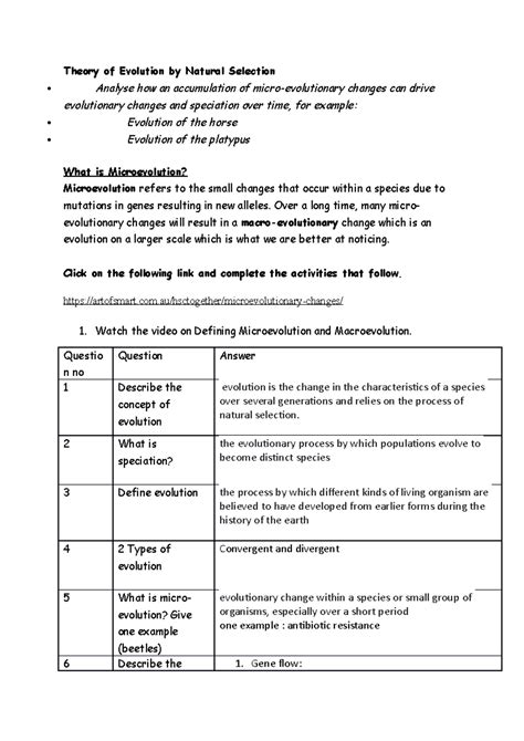 Microevolution vs Macroevolution biology worksheet 2021 - BIOL 475 - Ferris State - Studocu