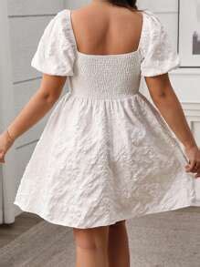 Women's A-Line Short Dress Jacquard Short Puff Sleeve Sweetheart Neck ...