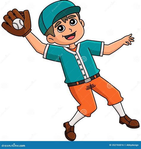Baseball Outfielder Catching Ball Cartoon Clipart Stock Illustration - Illustration of ...