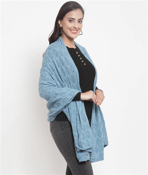 Mia - Ice Blue Lambswool & Nylon Knitted Shawl Wrap – Pluchi Online