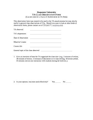 TA Class Observation Doc Template | pdfFiller