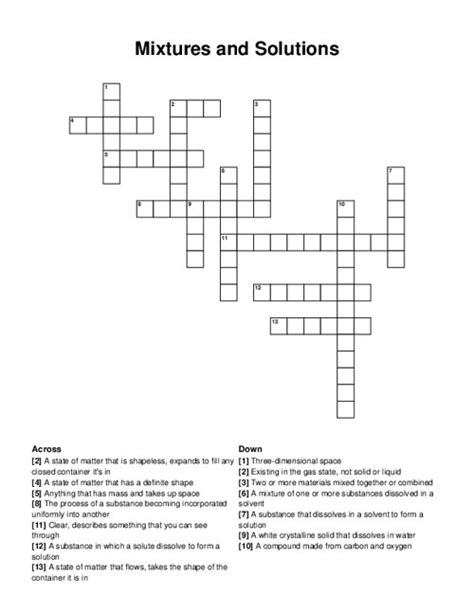 Mixtures and Solutions Crossword Puzzle
