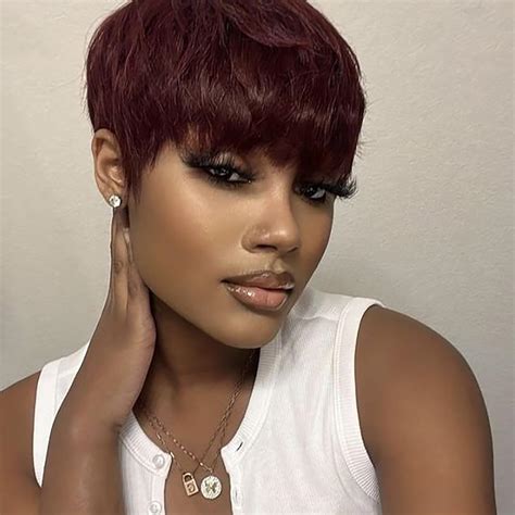 Amazon.com : DWY Burgundy Human Hair Pixie Cut Wigs for Black Women ...