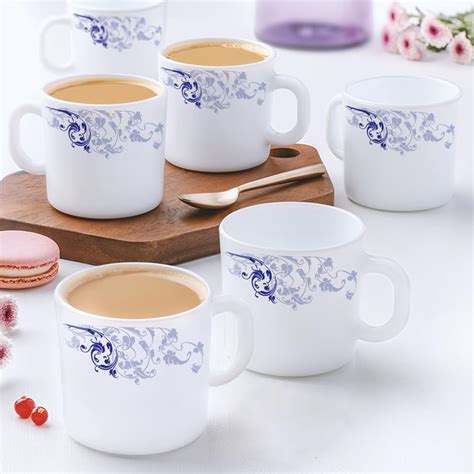 Buy Larah by BOROSIL Silk Series Blue Eve Opalware Tea/Coffee Mug Set ...