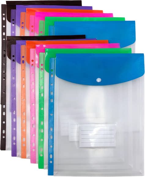 Punched Pockets, 12 Pack Plastic Wallets A4, Binder Folder, Poly ...