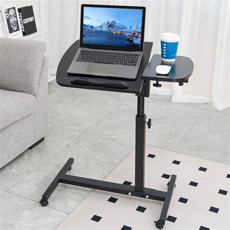 Adjustable Overbed Table With Wheels Tilting Desktop Rolling Laptop ...