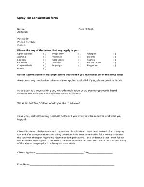 Fillable Online Sample spray tanning consultation forms Fax Email Print ...