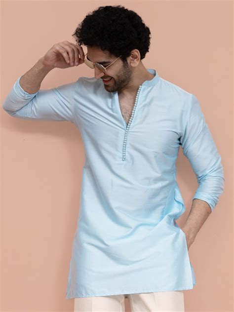 Men Blue Solid Kurta – Kisah