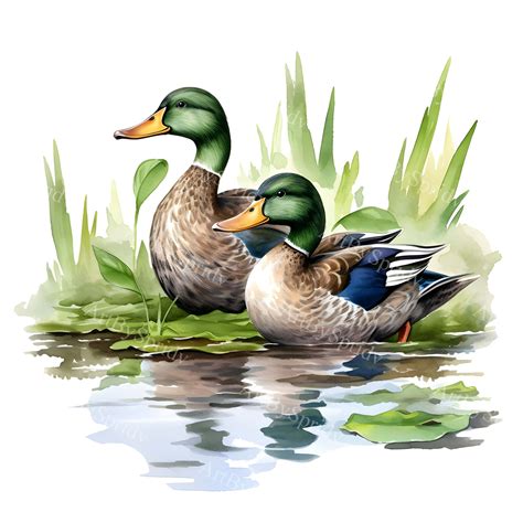 Watercolor Wildlife Mallard Ducks Clip Art - Printable T Shirt, Mug ...