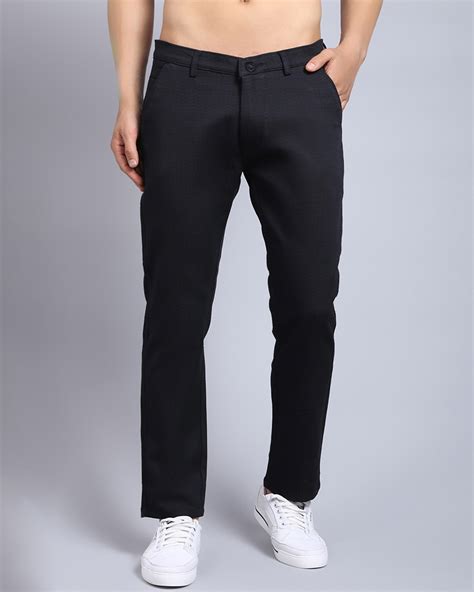 Buy Men's Black Self Designed Slim Fit Trousers Online at Bewakoof