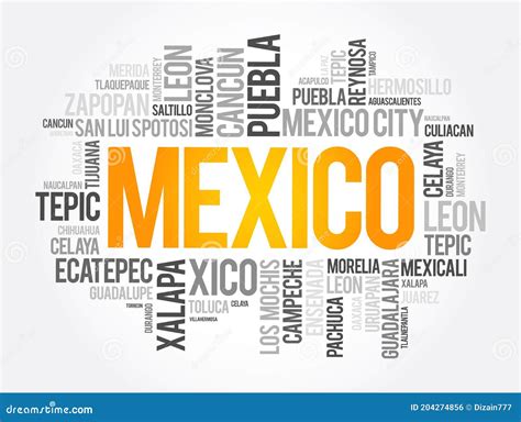 List of Cities and Towns in Mexico, Word Cloud Collage Stock Illustration - Illustration of ...