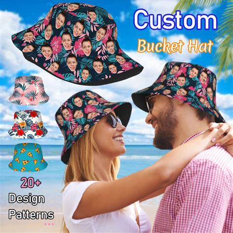 Custom Photo Face Unisex Hawaiian Bucket Hat, Personalized Wide Brim ...